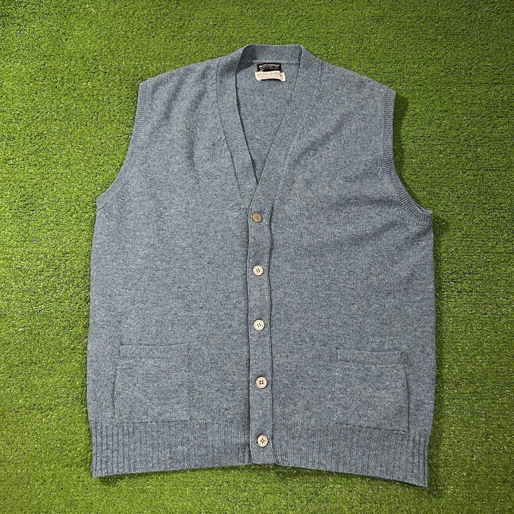 Vintage Brooks Brothers Cardigan Sweater Vest Lg 1960s Lambs Wool Scotland Made